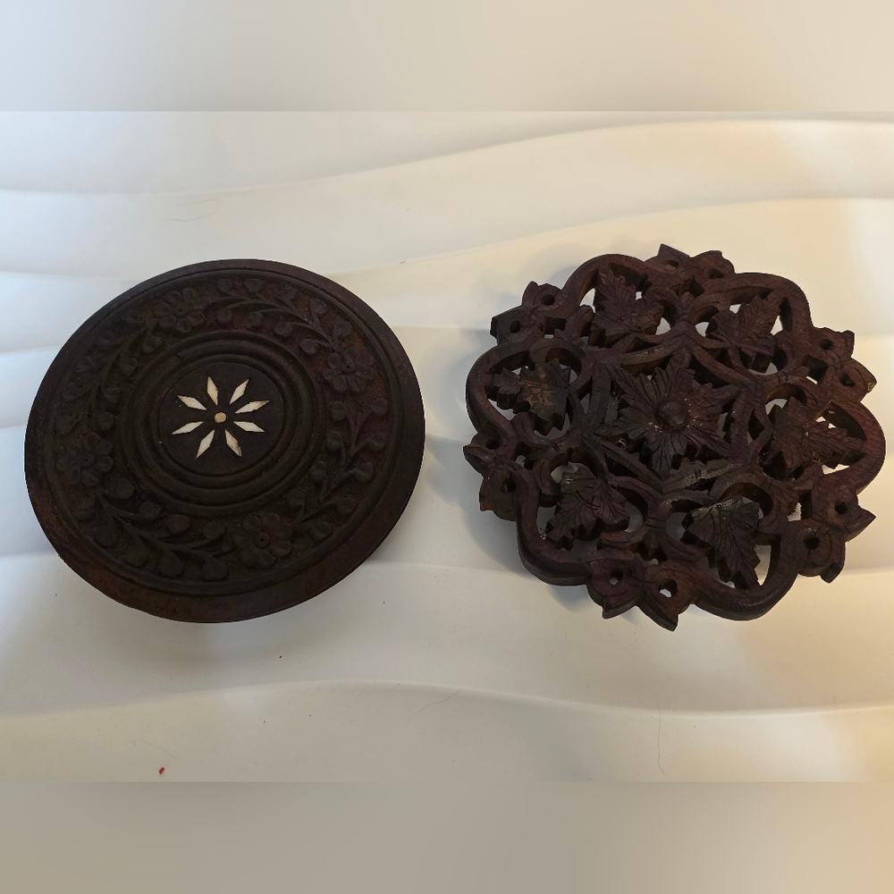 Hand-carved wooden trivets